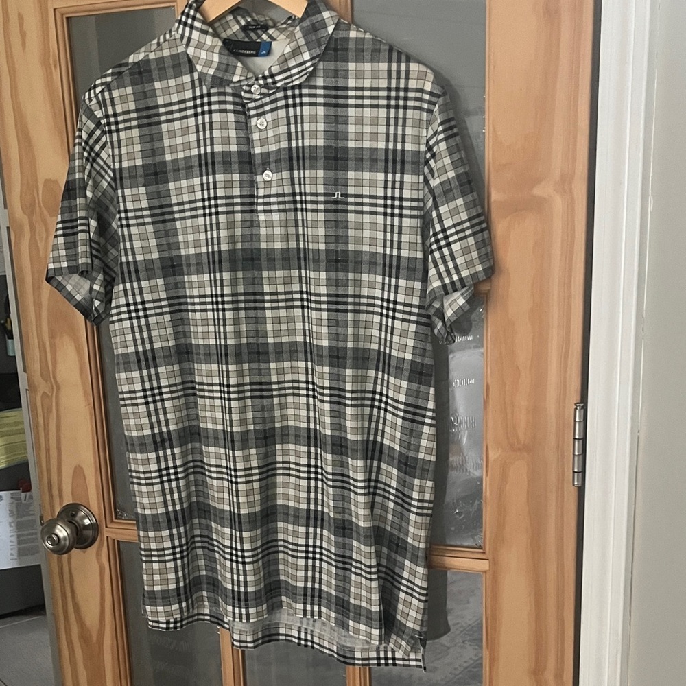 J.Lindeberg slim fit plaid polo Shirt Sz XL 100% cotton